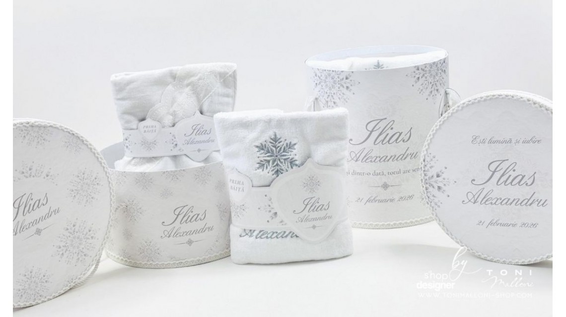 Set Prima Baita cu nasii dupa Botez pentru Băieți cu fulgi de nea 24